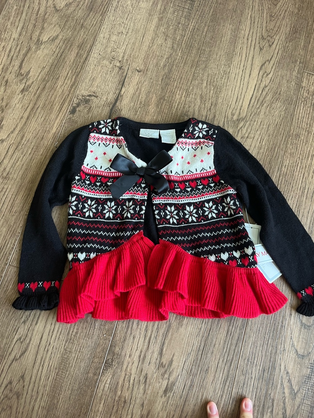 Koala Kids Black, Red & White Fair Isle Ruffle Cardigan
